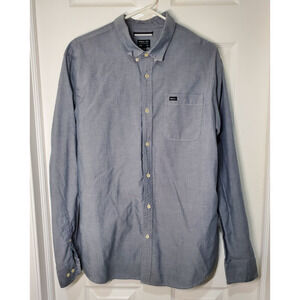 RVCA Mens XL Slim Fit Button Up Shirt Blue Chambray Cotton Modal Long Sleeve